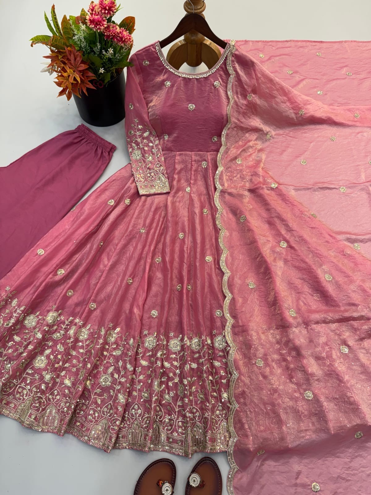 Fendy Silk Embroidered Sequin Straight Salwar Set